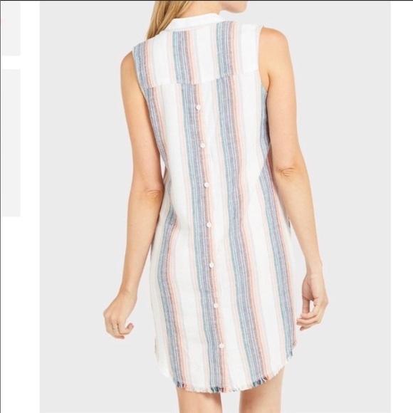 Cloth & Stone Sunburst Striped Fray Hem Sleeveless Button Down Dress Size Small - Picture 4 of 8